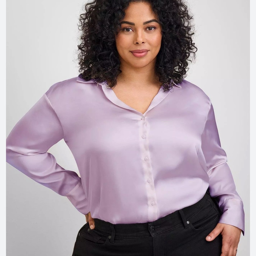 Torrid Lilac Satin Button-Down Shirt
